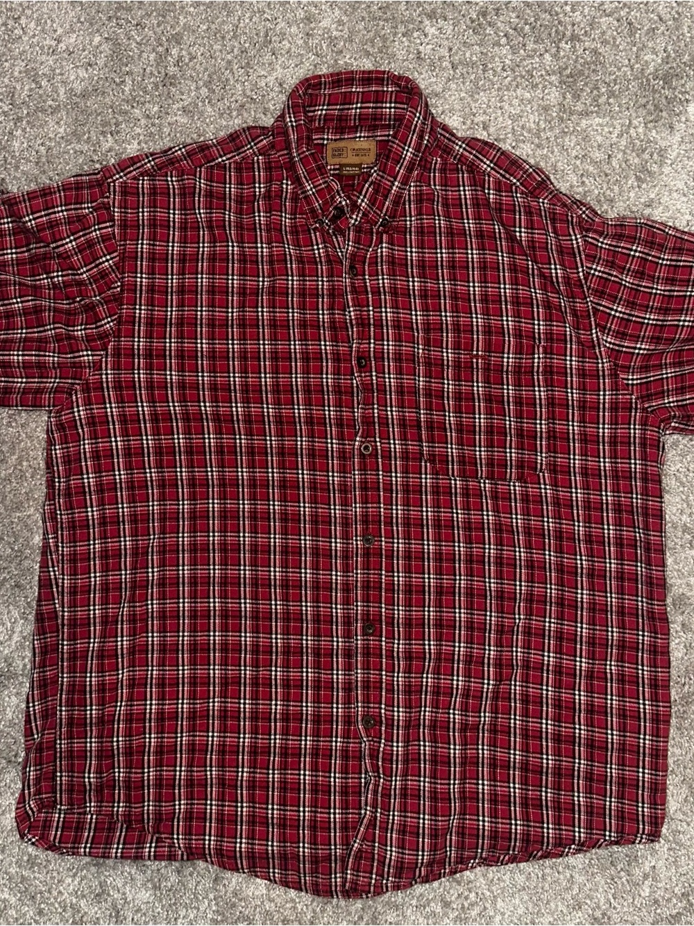 Faded Glory Men’s Original Large 42 /44 Red Black Plaid Flannel Button Up Shirt